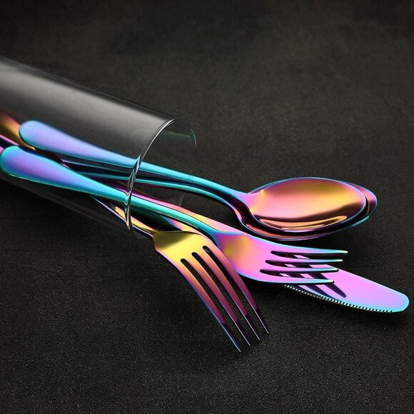 🆕Rainbow Silverware Stainless Steel Colorful Utensils Knife Fork Spoon Polished - Picture 7 of 7